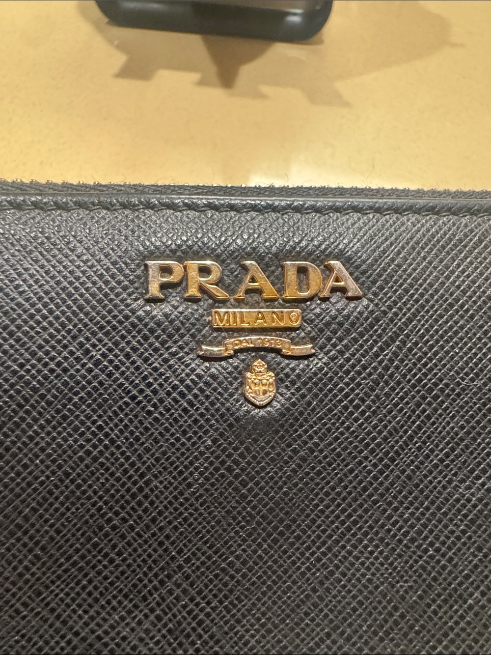 Prada Black Saffiano Zip-Around Wallet with Gold Logo. Authentic - Picture 2 of 5